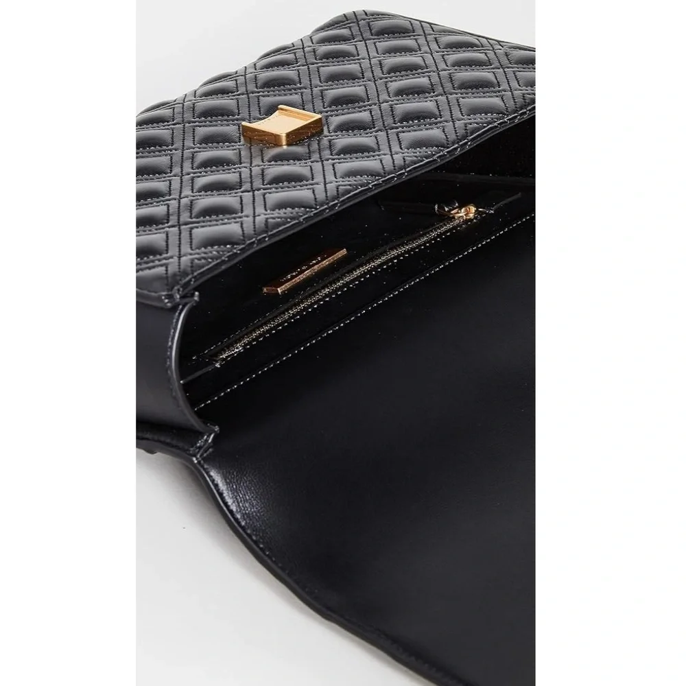 Tory Burch Black Quilted Fleming Convertible Leather Shoulder Bag Gold Chain NWT